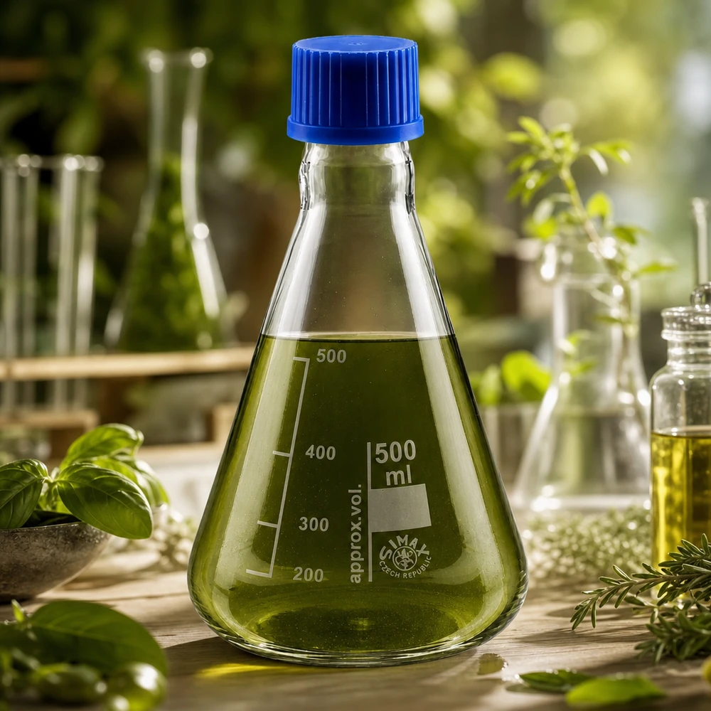 Erlenmeyerkolben 500ml mit Schraubkappe Erlenmeyerkolben 500ml Glas mit blauer Schraubkappe für professionelle Laboranwendungen und gewerblichen Einsatz