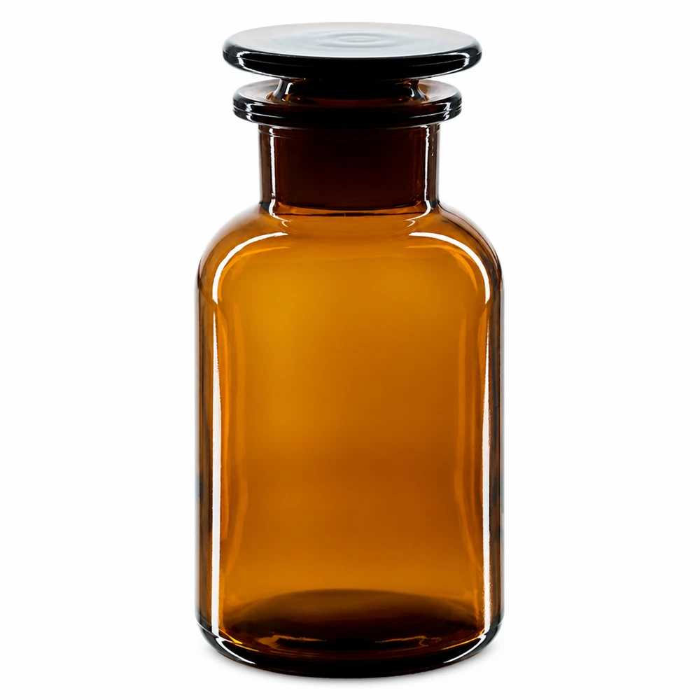 Rundschulterfl. 250ml braun Weithals Glasstopfen Rundschulterflasche 250ml Braunglas Weithals mit Glasstopfen für professionellen Labor- und Gewerbeeinsatz