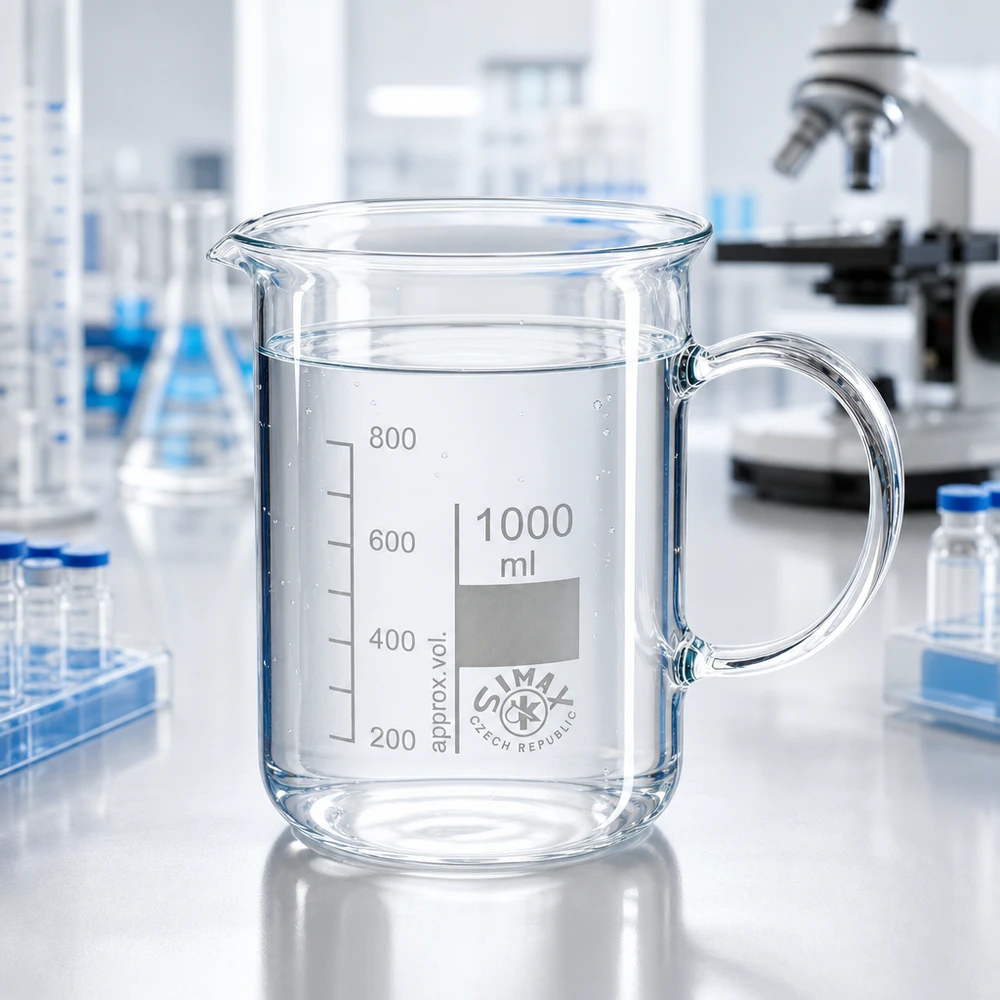 Becherglas 1000ml Borosilikatglas mit Henkel für Labor und Gewerbe von Simak