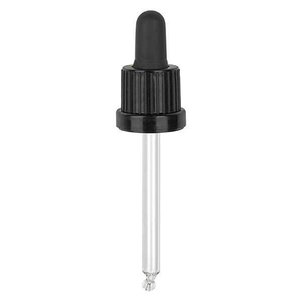 Glas-Tropfpipette schwarz/schwarz 18mm PL78 OVII Glas-Tropfpipette schwarz/schwarz 18mm PL78 OVII