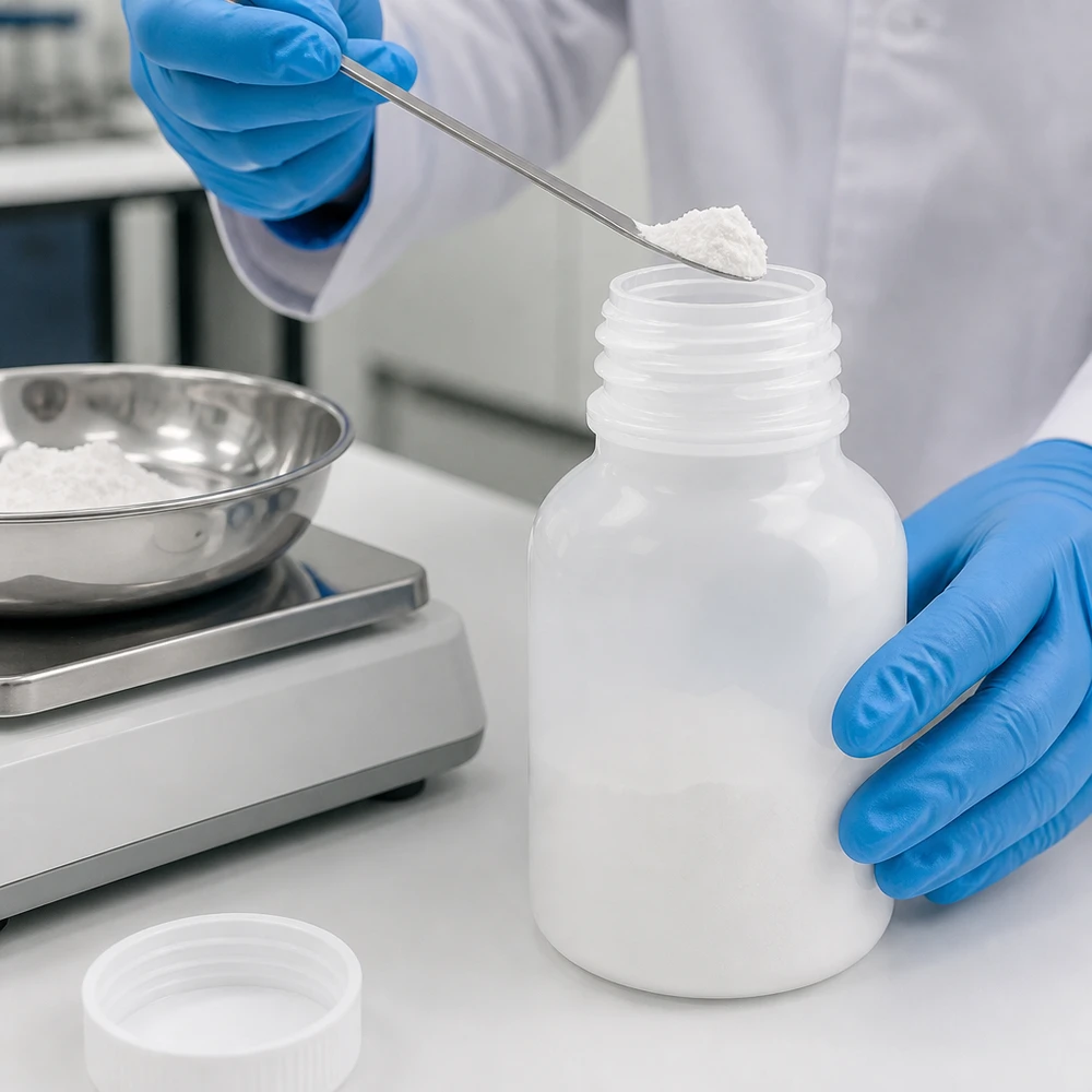 100ml Weithals-Laborflasche aus PE für professionelle Labore beim präzisen Abfüllen von Pulver