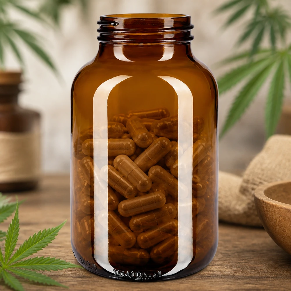 1000ml Braunglas Weithalsflasche mit Kapseln für professionelle Lagerung pharmazeutischer Produkte bei Pacadura