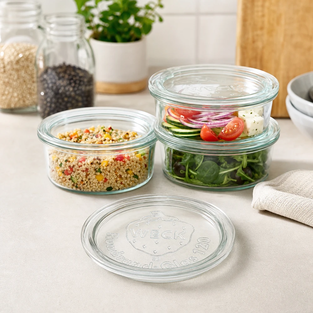 WECK Glasdeckel RR120 WECK Glasdeckel RR120 stapelbare Meal Prep Container mit Glasschliff für professionelle Gastro-Aufbewahrung