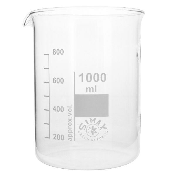 Becherglas 1000ml Borosilikatglas, niedrige Form Becherglas 1000ml aus Borosilikatglas niedrige Form für professionelle Laboranwendungen bei Pacadura.de