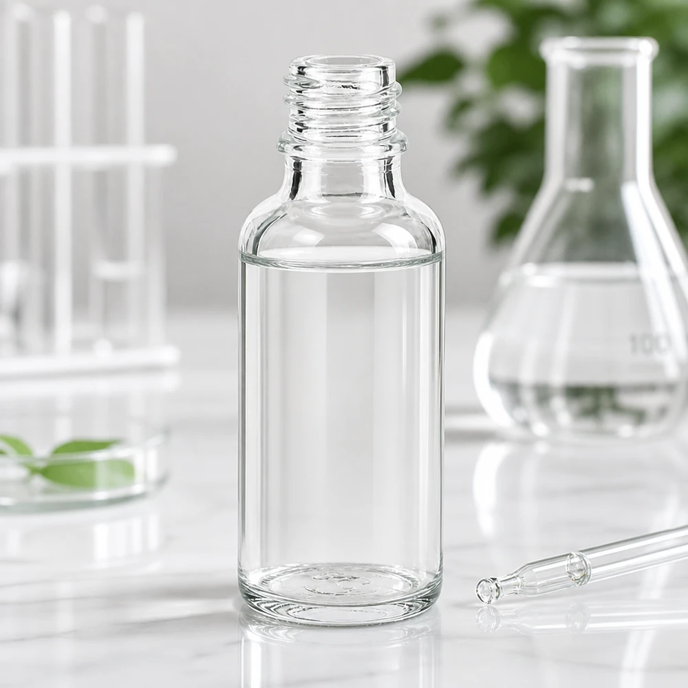 Klarglas Flasche 30ml DIN 18 30ml klare Apothekenflasche aus Glas für professionellen pharmazeutischen und kosmetischen Einsatz im Fachhandel