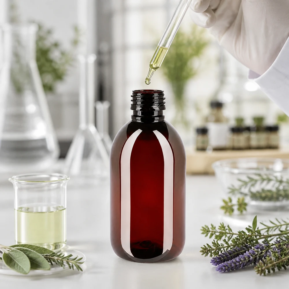 PET Flasche 250ml PP28 ohne Verschluss bernsteinfarben für professionelle Abfüllung im Labor