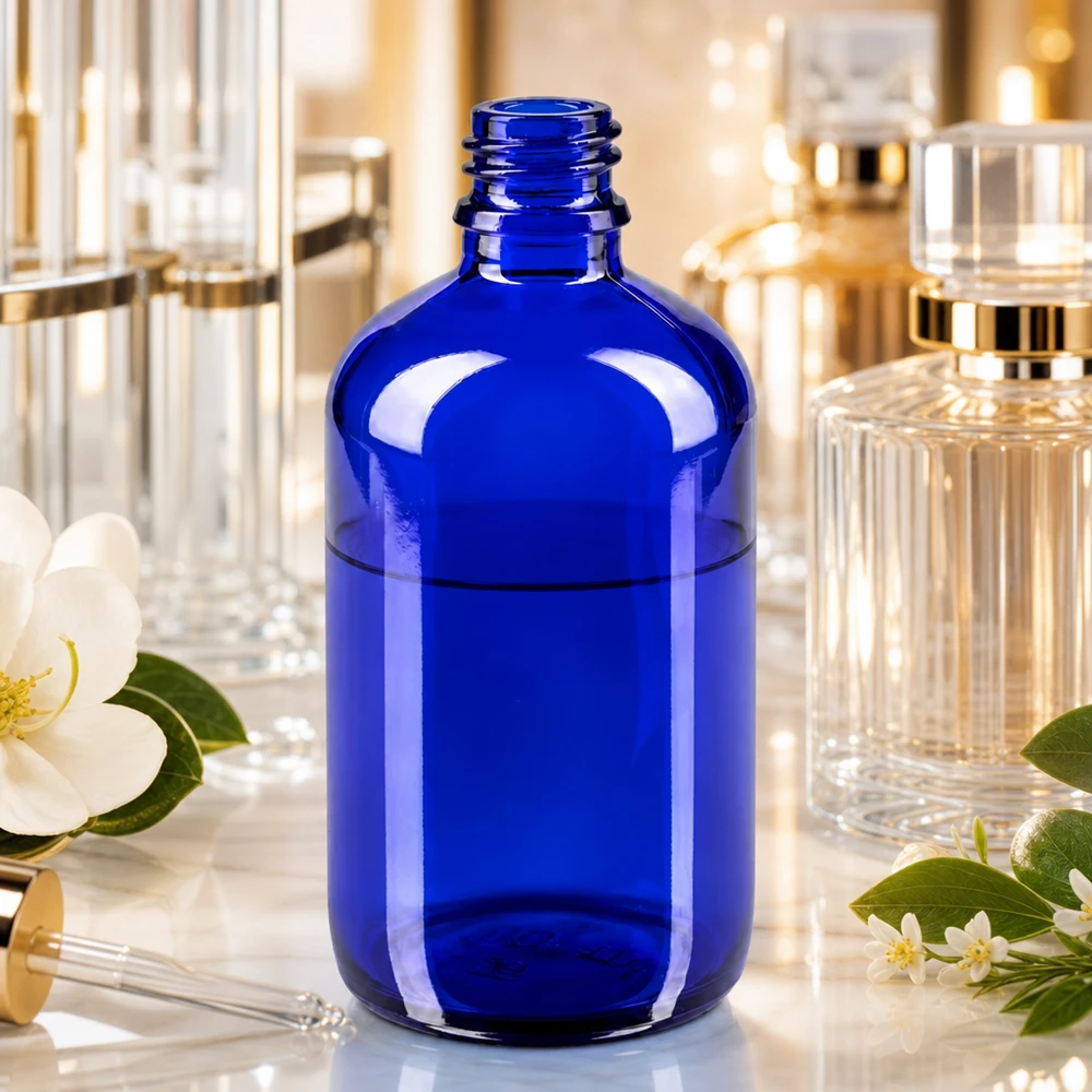 Tropfflasche 100ml DIN 18 BLAUGLAS 100ml blaue Apothekenflasche aus ApoGlas für professionelle Anwendung in Pharmazie und Kosmetik