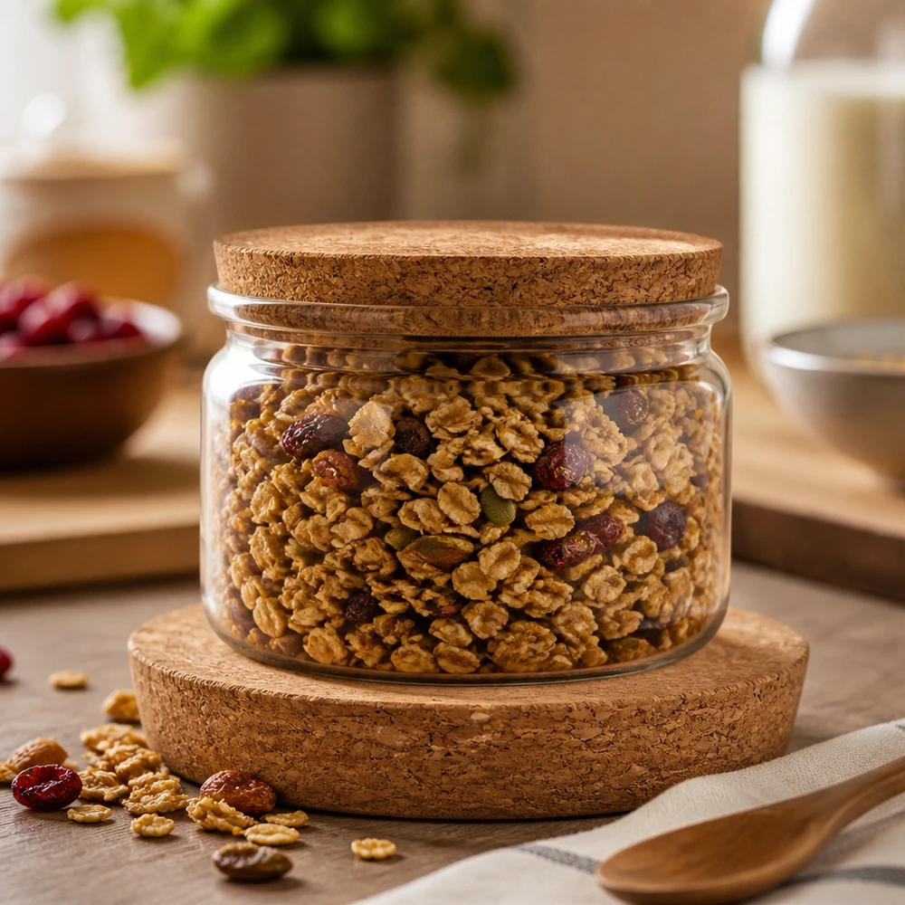 Korken für Öffnung 94mm WECK RR100 (ø90/104, H=20mm) WECK RR100 Korken Anwendung Müsli-Vorratsglas mit Nüssen Trockenfrüchten luftdichte Lagerung Korkdeckel 94mm