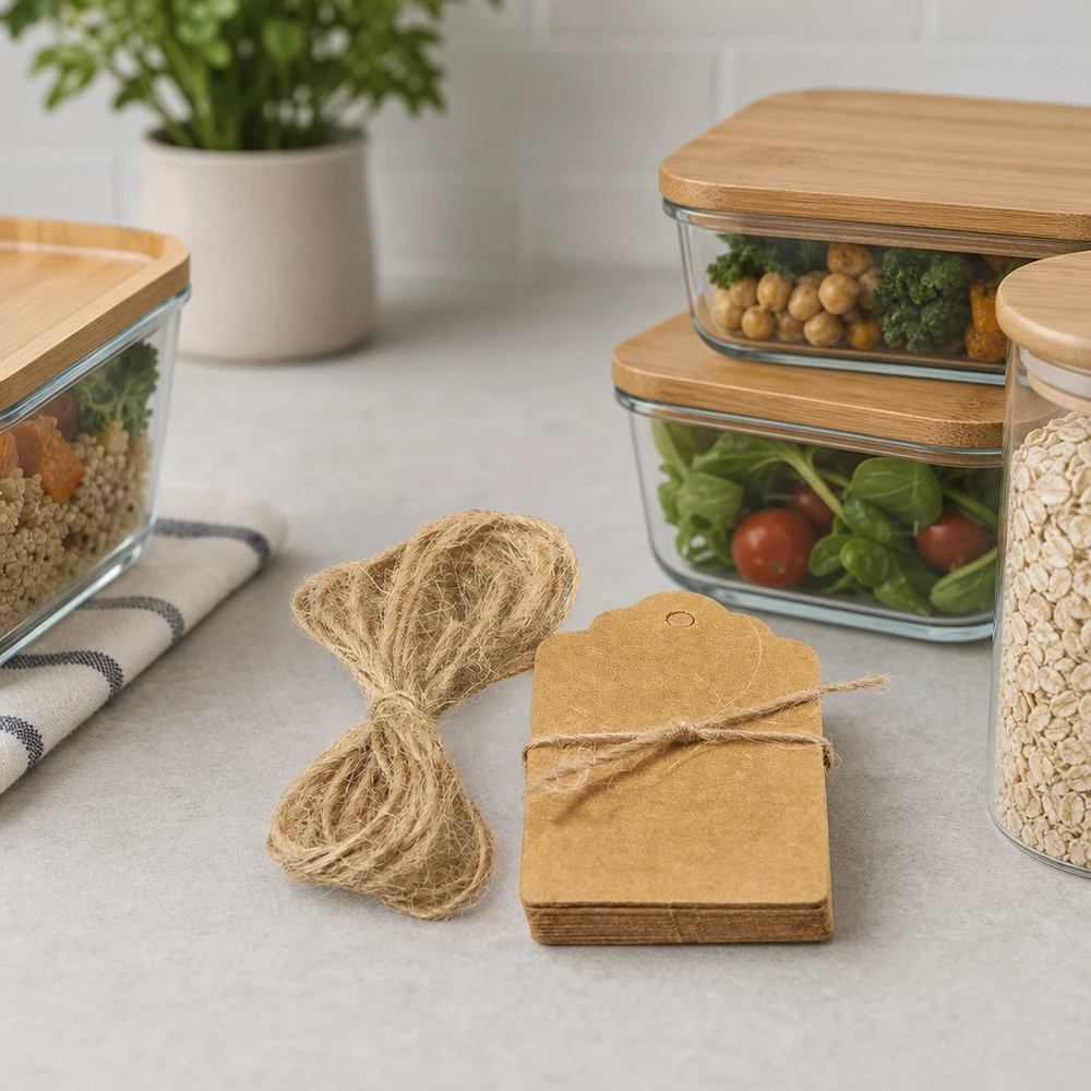Anhänger 30x50mm mit Kordel (Pack(s) mit 10 Stück) Professionelle Kraftpapier-Anhänger 30x50mm mit Naturkordel für gewerbliche Etikettierung und Produktkennzeichnung