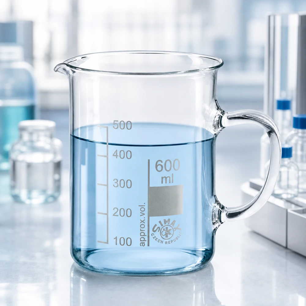 Becherglas 600 ml aus Borosilikatglas mit Henkel für professionellen Laboreinsatz von Simax