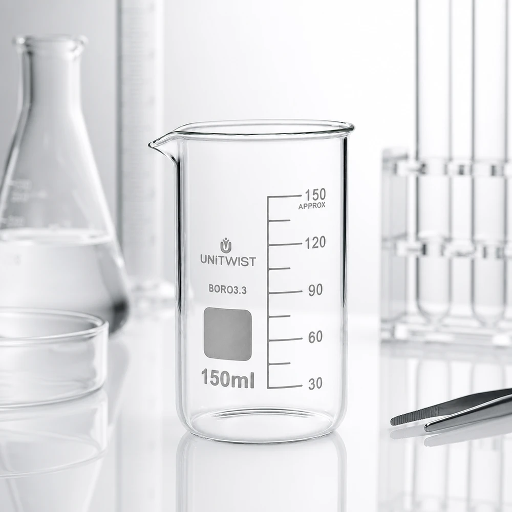 Becherglas 150ml Borosilikat 3.3 hohe Form UNITWIST für Labor und Gewerbe graduiert