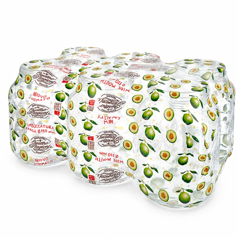 3000ml Rundglas "Quattro Stagioni" QS110mm Zwei 3000ml Quattro Stagioni Haushaltsgläser mit Avocado-Muster und Schraubdeckel für Einmachen und Aufbewahrung