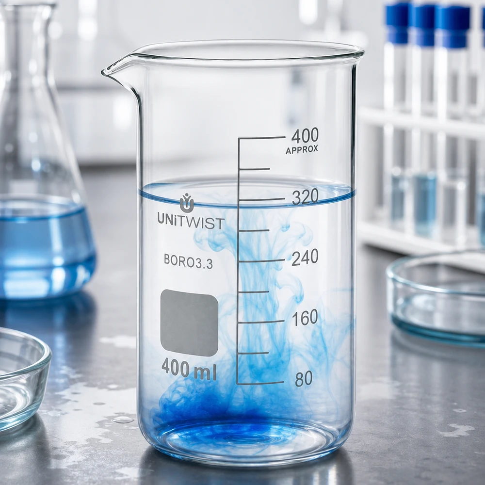 Becherglas 400ml Borosilikat, hohe Form UNiTWIST Becherglas 400ml Borosilikat hohe Form UNITWIST für Labor und Gewerbe mit Milliliter-Skala