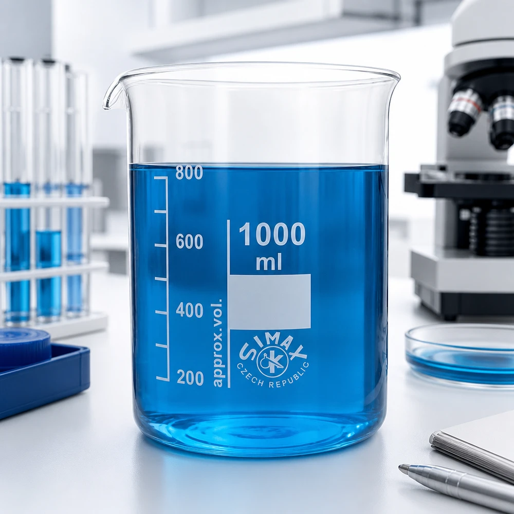 Becherglas 1000ml Borosilikatglas, niedrige Form Becherglas 1000ml aus Borosilikatglas niedrige Form für professionelle Laboranwendungen bei Pacadura.de