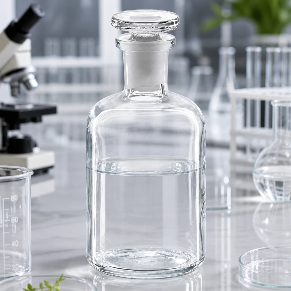 Rundschulterflasche 100ml Klarglas Enghals mit Glasstopfen für Labor und Fachhandel
