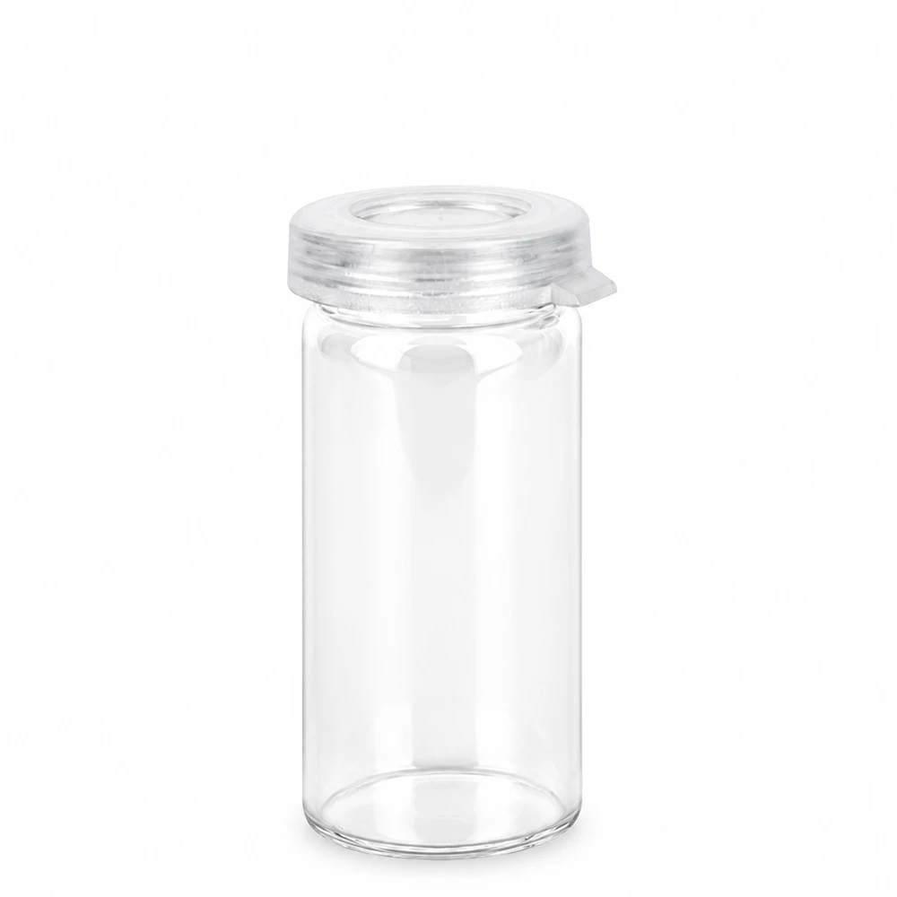 Tabletten/Rollrandglas 5ml klar mit Schnappdeckel Rollrandglas 5ml klar mit Schnappdeckel aus Glas für Tabletten Labor Pharma Abfüllung Pacadura