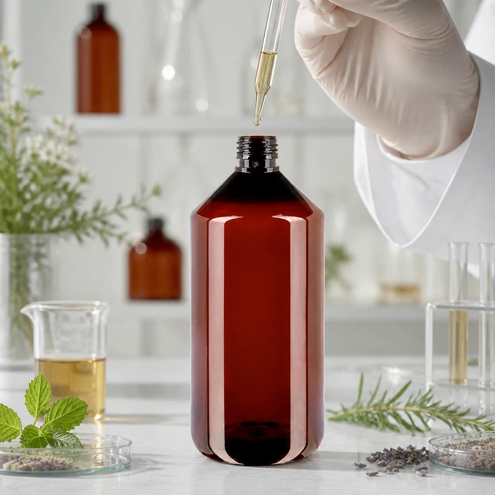 PET Flasche 1000ml PP28 braun ohne Verschluss für professionellen Einsatz im Labor und Fachhandel