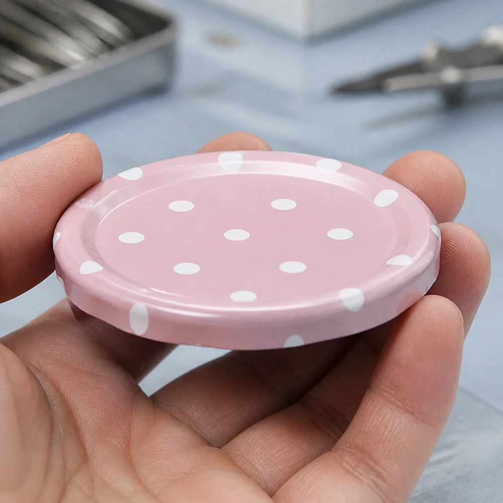 58mm TO58 BasicSeal Twist-Off-Deckel rosa mit weißen Punkten matt in Profiqualität für Gewerbebetriebe