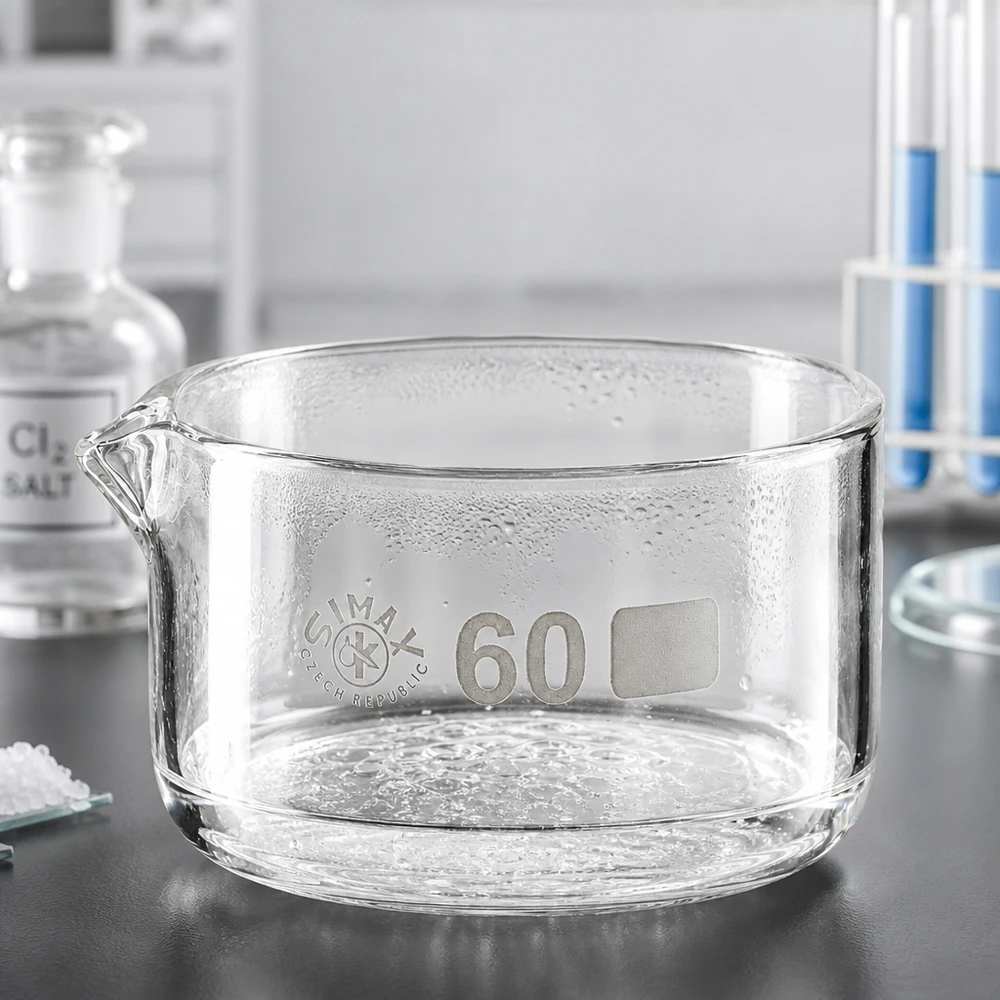 60ml Kristallisierschale mit Ausguss Borosilikat ø60mm Kristallisierschale 60ml aus Borosilikatglas mit Ausguss Bodendurchmesser 60mm für Labor und Gewerbe