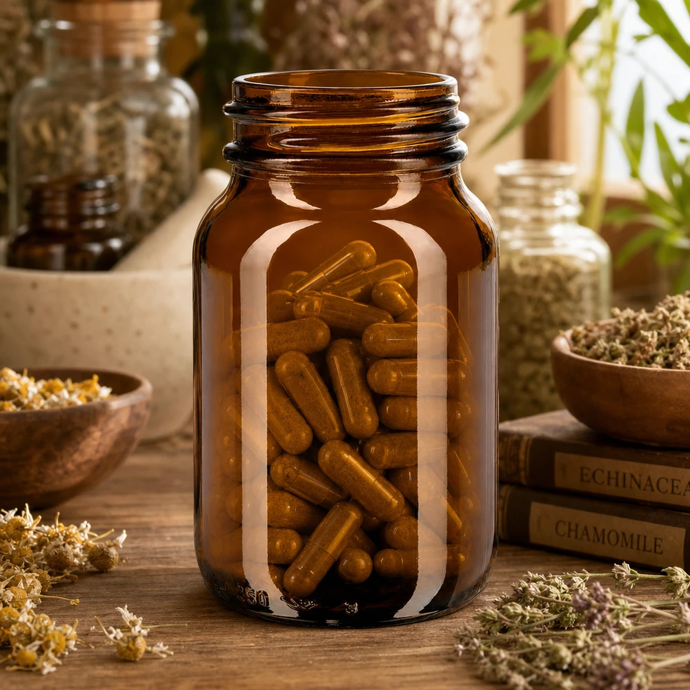 Braunglas Weithalsflasche 250ml mit Kapseln für professionelle Lagerung in Apotheken und Gewerbebetrieben