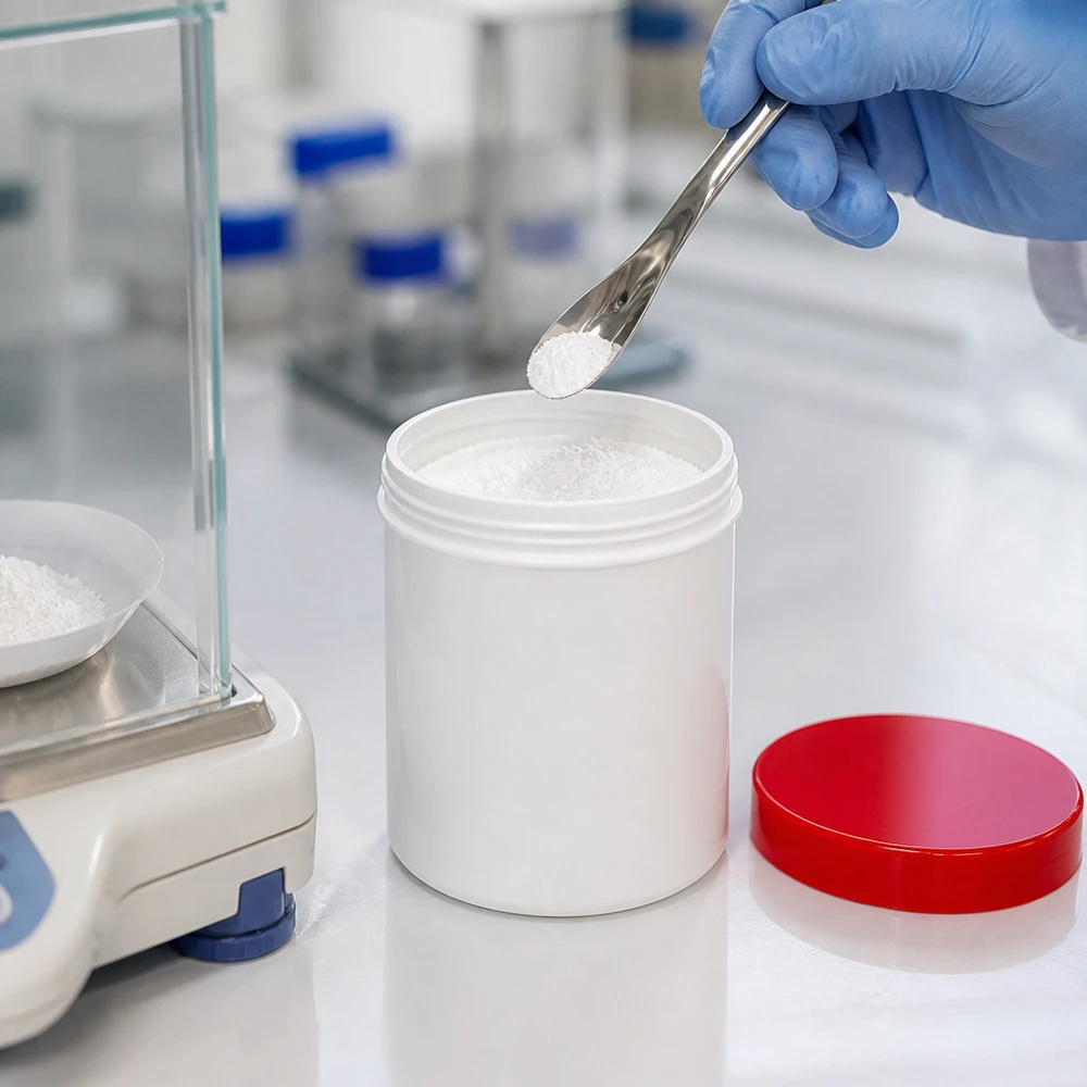 Salbenkruke 300g weiß PP-Kunststoff roter Schraubdeckel Labor Abfüllung pharmazeutisch gewerblich