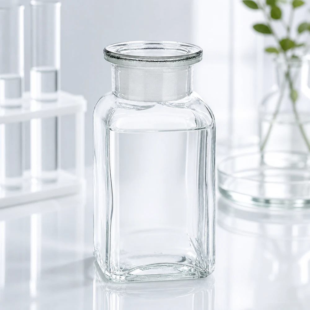 Vierkantflasche 100ml klar Weithals Glasstopfen Vierkantflasche 100ml klar Weithals mit Glasstopfen für professionellen Laboreinsatz
