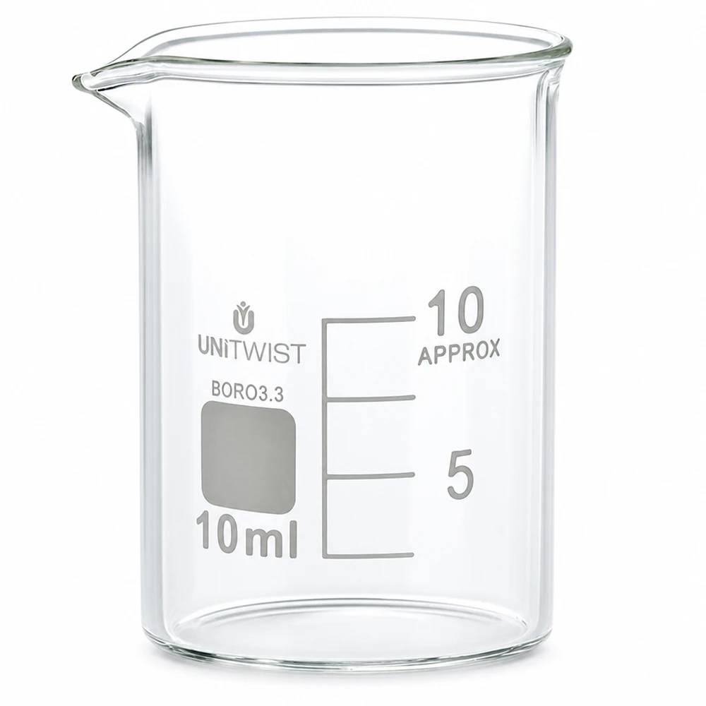 Becherglas 10ml Borosilikat, niedrige Form UNiTWIST Becherglas 10ml Borosilikat 3.3 niedrige Form UNiTWIST für Labor und Gewerbe graduiert
