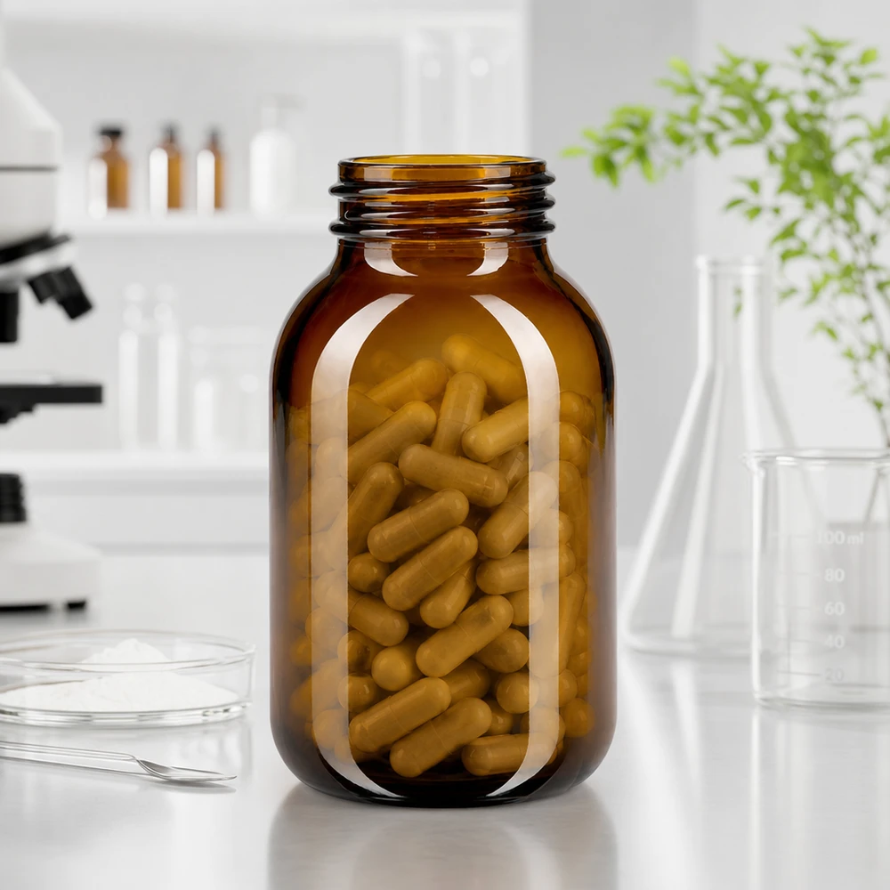 500ml Braunglas Weithalsflasche für professionelle Lagerung von Kapseln und pharmazeutischen Produkten im Fachhandel