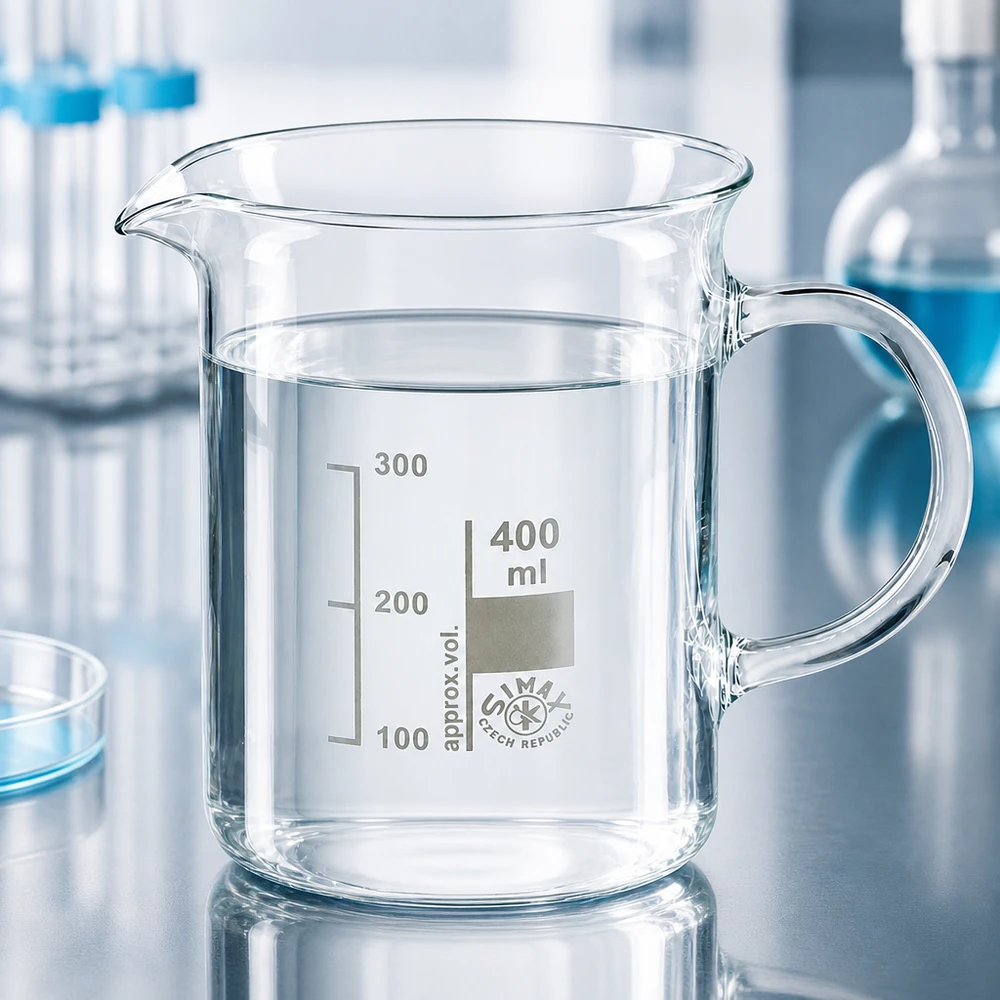 Becherglas 400ml Borosilikatglas, mit Henkel Becherglas 400ml Borosilikatglas mit Henkel für professionellen Laboreinsatz von Simax