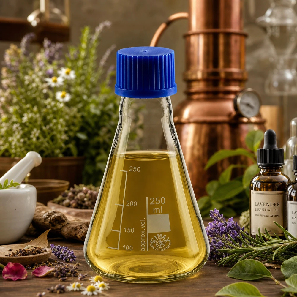 Erlenmeyerkolben 250ml mit Schraubkappe Erlenmeyerkolben 250ml Glas mit blauer Schraubkappe für professionelle Laboranwendungen und Destillation