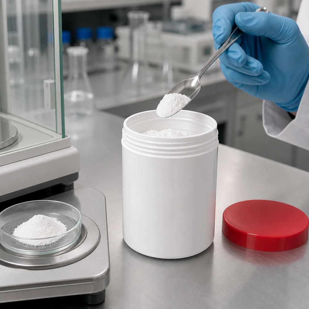 Salbenkruke 200g weiß mit rotem Schraubdeckel (Polypropylen) Salbenkruke 200g weiß PP mit rotem Schraubdeckel für professionelle Abfüllung im Labor