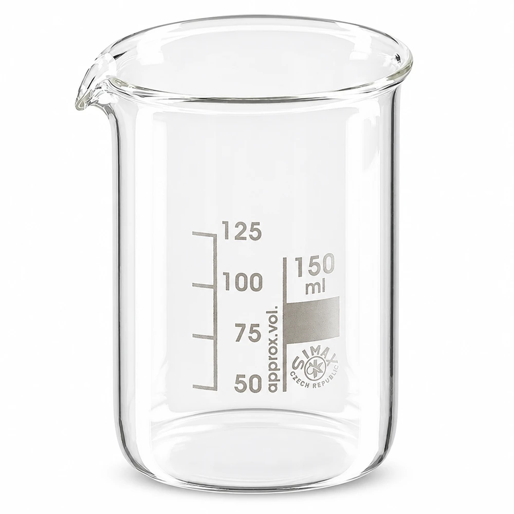 Becherglas 150ml aus Borosilikatglas niedrige Form für professionellen Laboreinsatz mit Ausguss und Graduierung
