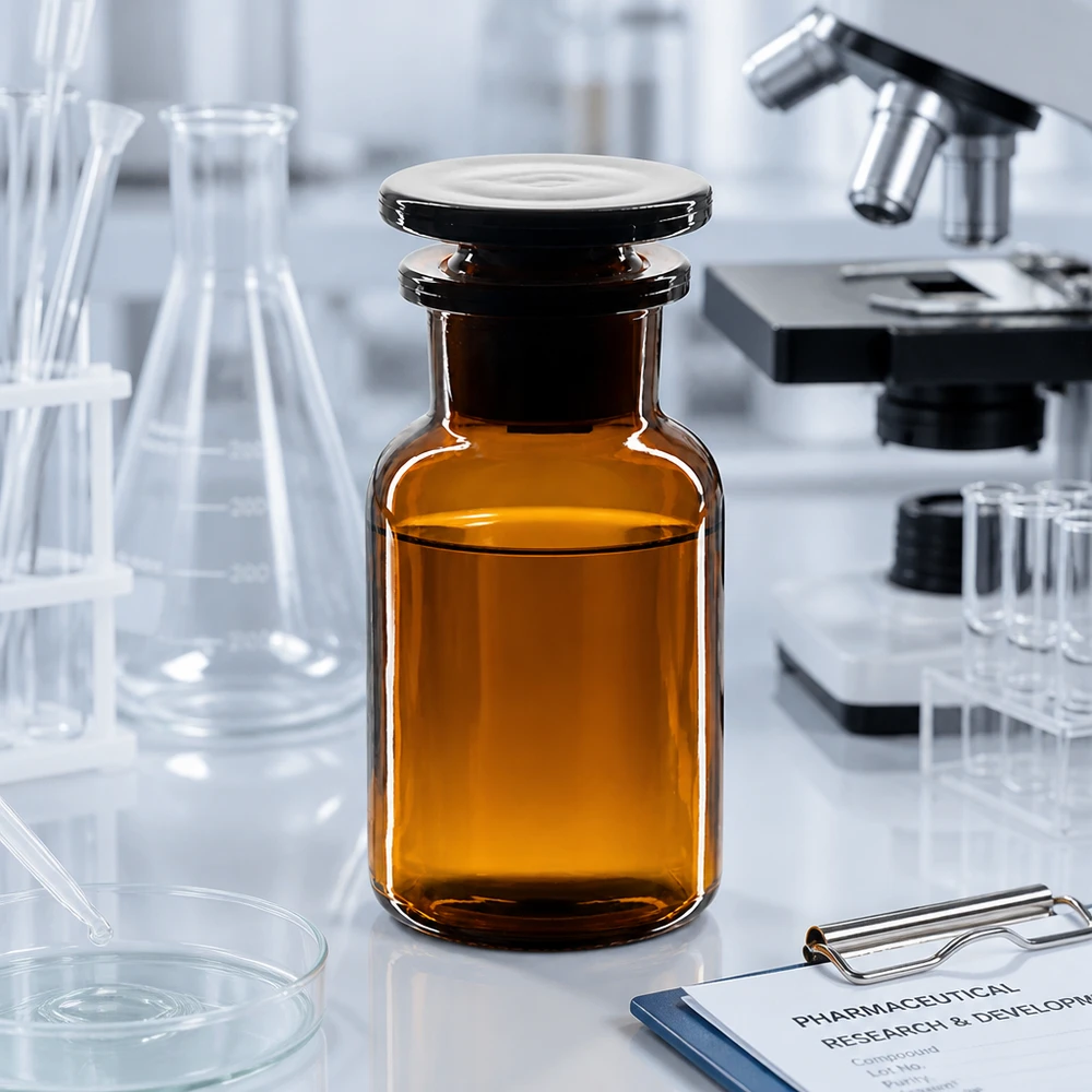 Rundschulterfl. 100ml braun Weithals Glasstopfen Rundschulterflasche 100ml Braunglas Weithals mit Glasstopfen für Labor und Pharmazie