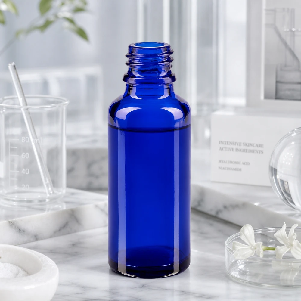Tropfflasche 30ml DIN 18 BLAUGLAS 30ml Apothekerflasche ApoGlas aus blauem Glas für professionelle Abfüllung im Fachhandel