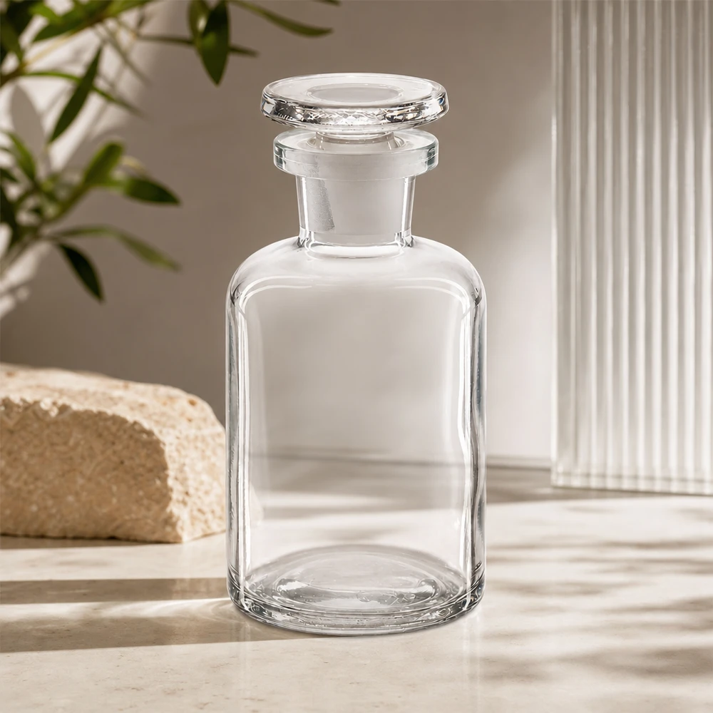 Rundschulterflasche 50ml klar Enghals Glasstopfen Rundschulterflasche 50ml klar Enghals mit Glasstopfen aus Borosilikatglas für Labor und Gewerbe