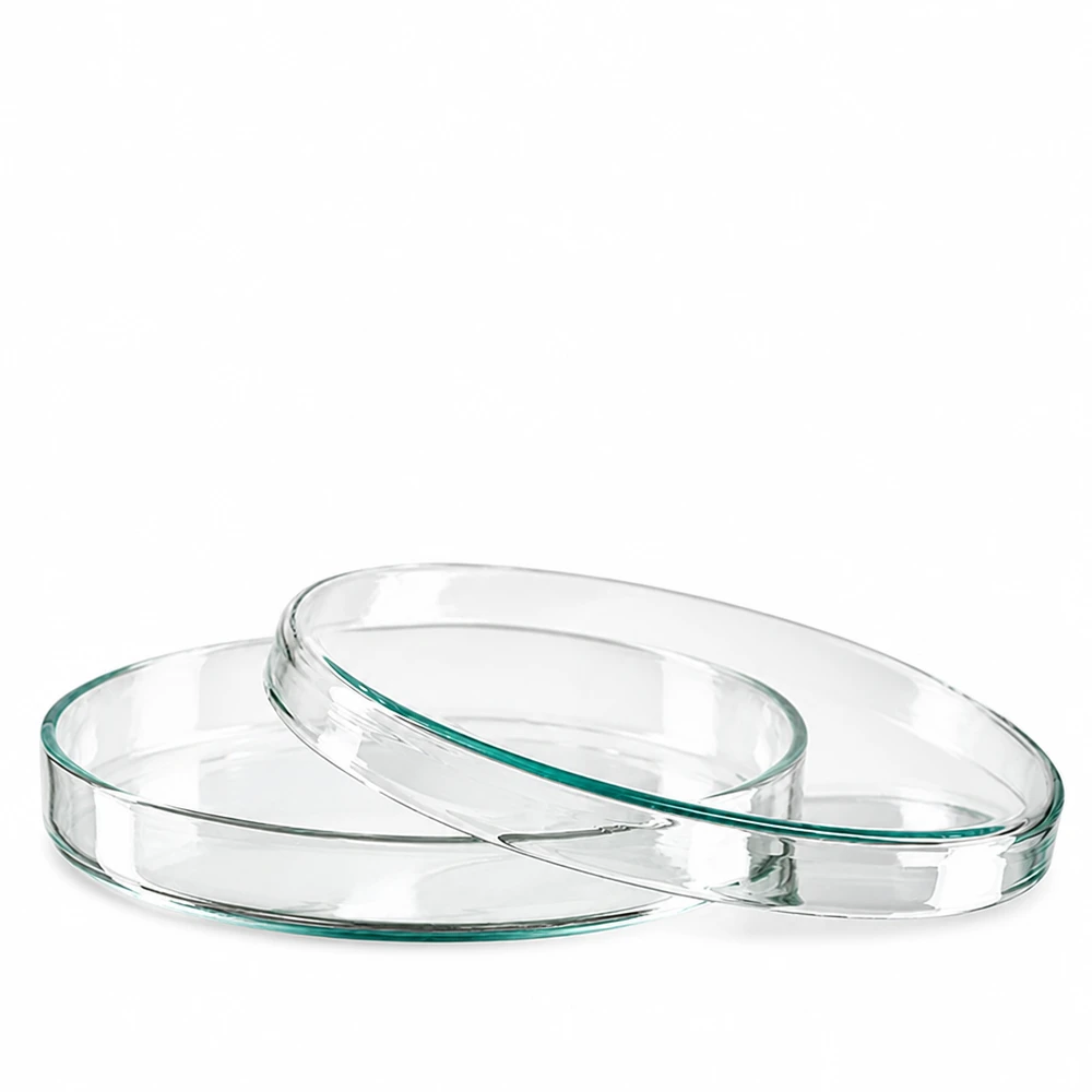 Petrischale 100x15mm Glas Petrischale 100x15mm aus Borosilikatglas für professionellen Laboreinsatz zwei gestapelte Glasschalen