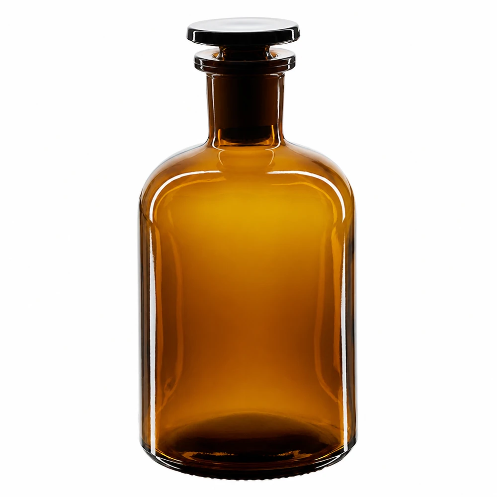 Braune Enghals-Rundschulterflasche 250ml aus Borosilikatglas mit Glasstopfen für Labor und Pharmazie