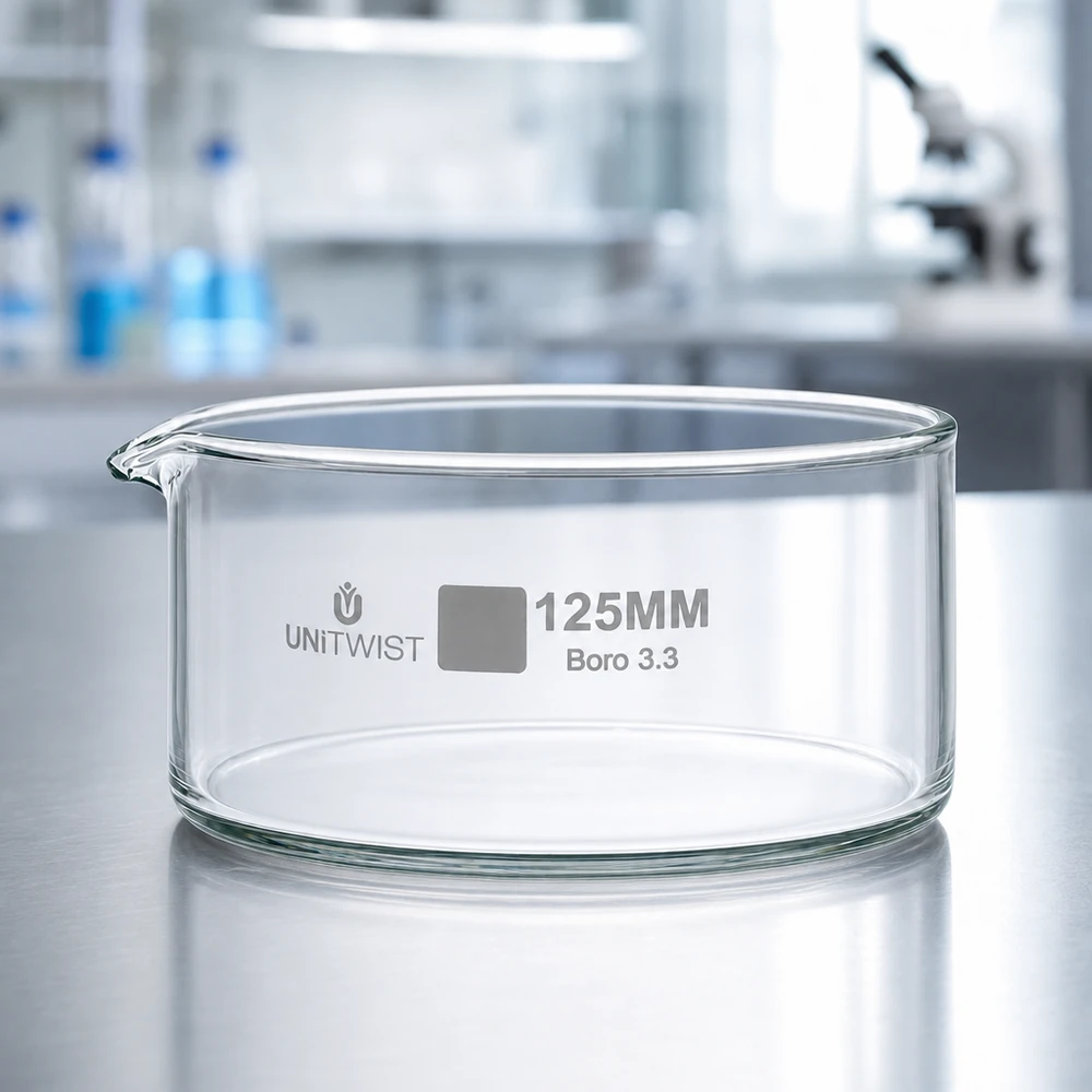 Kristallisierschale ø125mm Borosilikatglas UNiTWIST Kristallisierschale 125mm Borosilikatglas 3.3 UNiTWIST mit Ausguss für Labor und Gewerbe