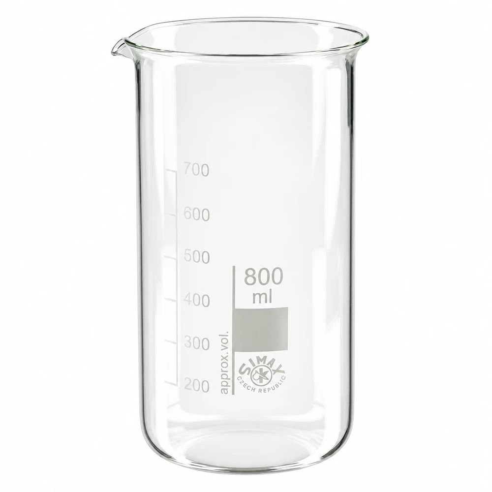 Becherglas 800ml hohe Form aus Borosilikatglas mit Graduierung für professionellen Laboreinsatz