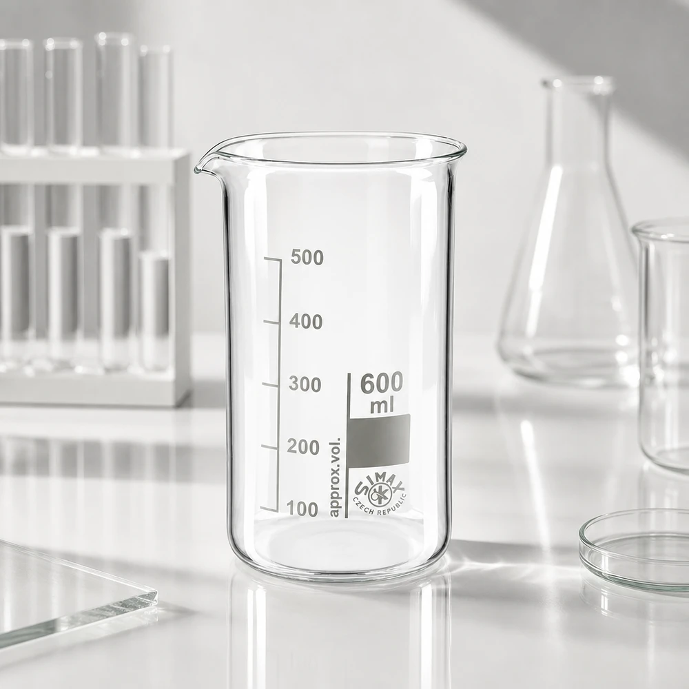 Becherglas 600ml Borosilikatglas, hohe Form Becherglas 600 ml hohe Form aus Borosilikatglas von SIMAX für professionellen Laboreinsatz