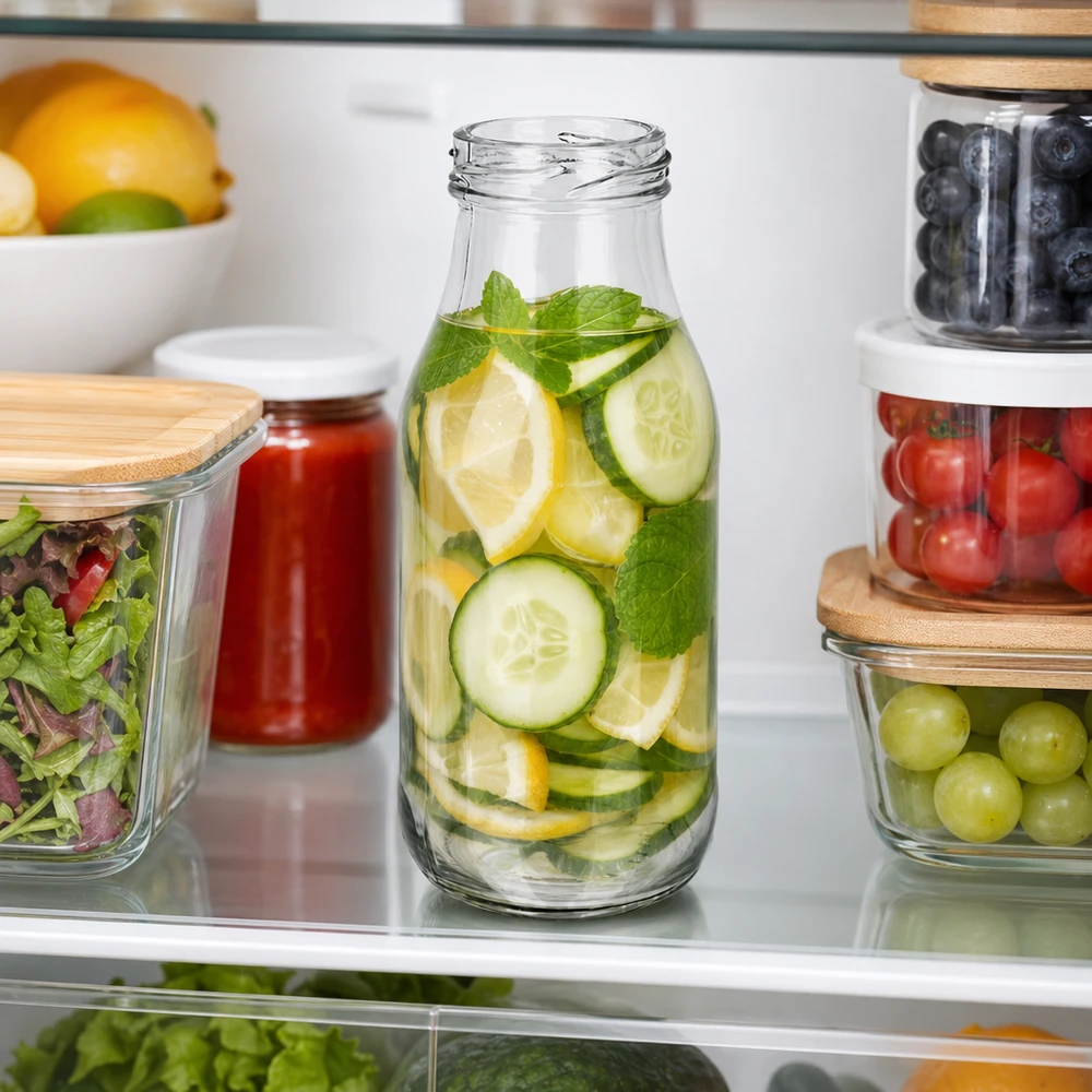 263ml Flasche ohne Deckel (TO43) UNiTWIST UNiTWIST Bottle263 Glasflasche 263ml mit Gurken Zitrone Minze Infused Water im Kühlschrank TO43 Verschluss