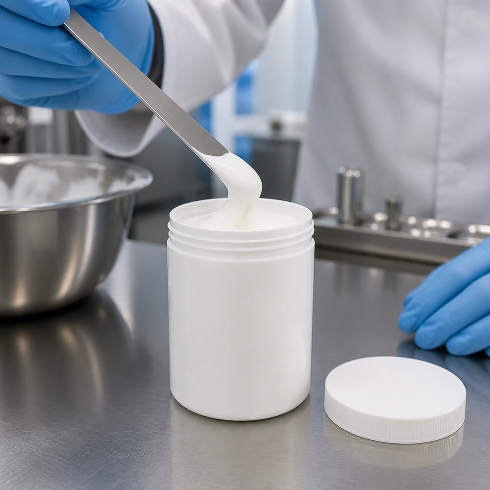 Salbenkruke 75g weiß PP mit Schraubdeckel für professionelle Abfüllung von Cremes und Salben