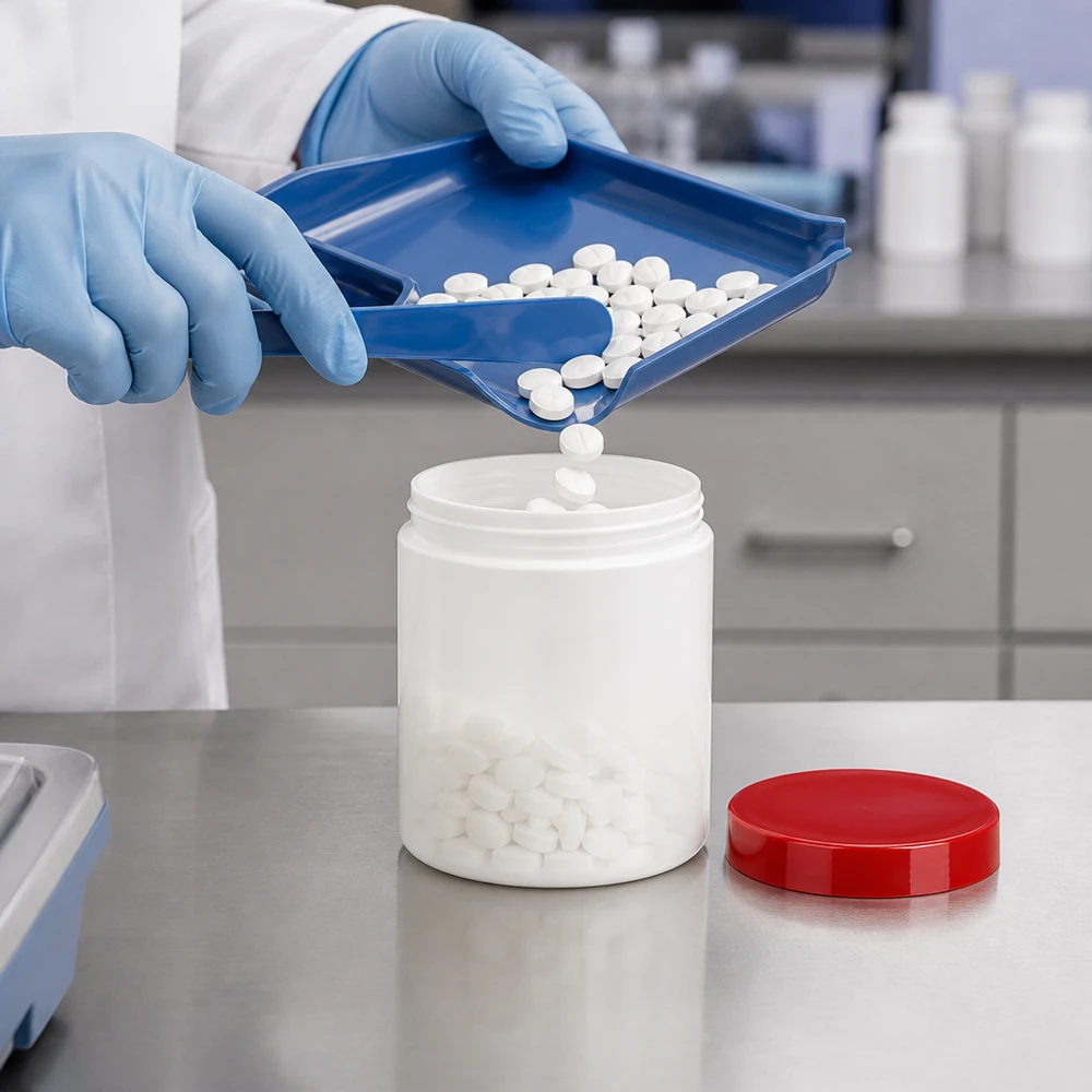 Salbenkruke 30g weiß mit rotem Schraubdeckel (Polypropylen) Salbenkruke 30g weiß PP-Kunststoff roter Schraubdeckel pharmazeutische Abfüllung Labor professionell