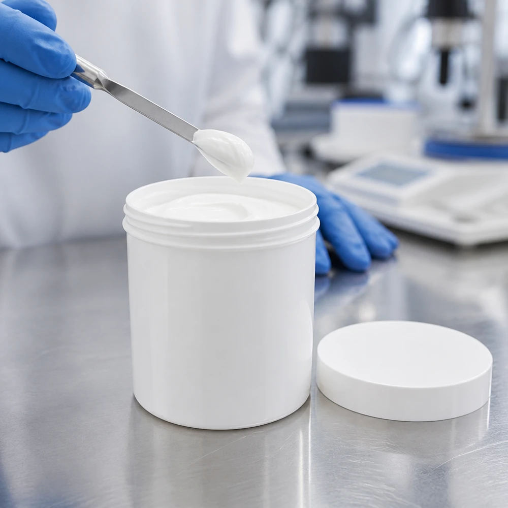 Salbenkruke 250g weiß mit weißem Schraubdeckel (Polypropylen) Salbenkruke 250g weiß PP-Kunststoff mit Schraubdeckel für professionelle pharmazeutische Anwendungen