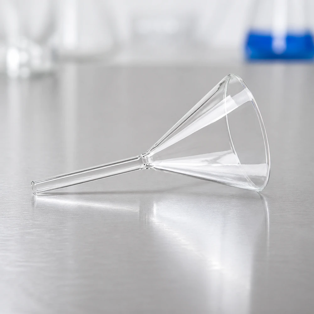 Trichter ø80mm Kalk-Soda, Winkel 60°, Kurzstil Glastrichter 80mm Durchmesser aus Kalk-Soda-Glas mit 60° Winkel und Kurzstiel für professionelle Laboranwendungen