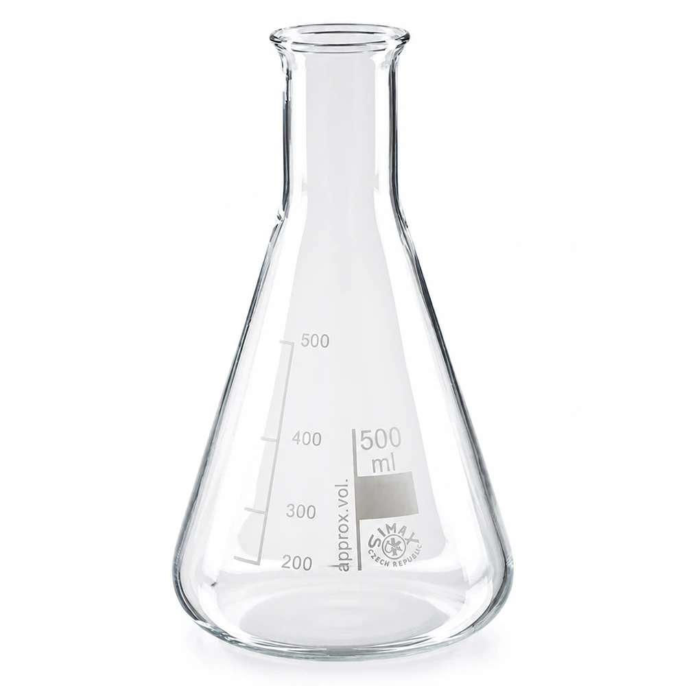 Erlenmeyerkolben 500ml Enghals aus Borosilikatglas für professionelle Laboranwendungen bei Pacadura.de