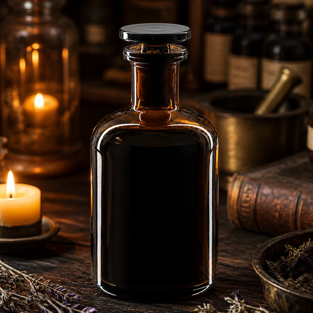 Braune Rundschulterflasche 100ml Enghals mit Glasstopfen für Labor und Apotheke