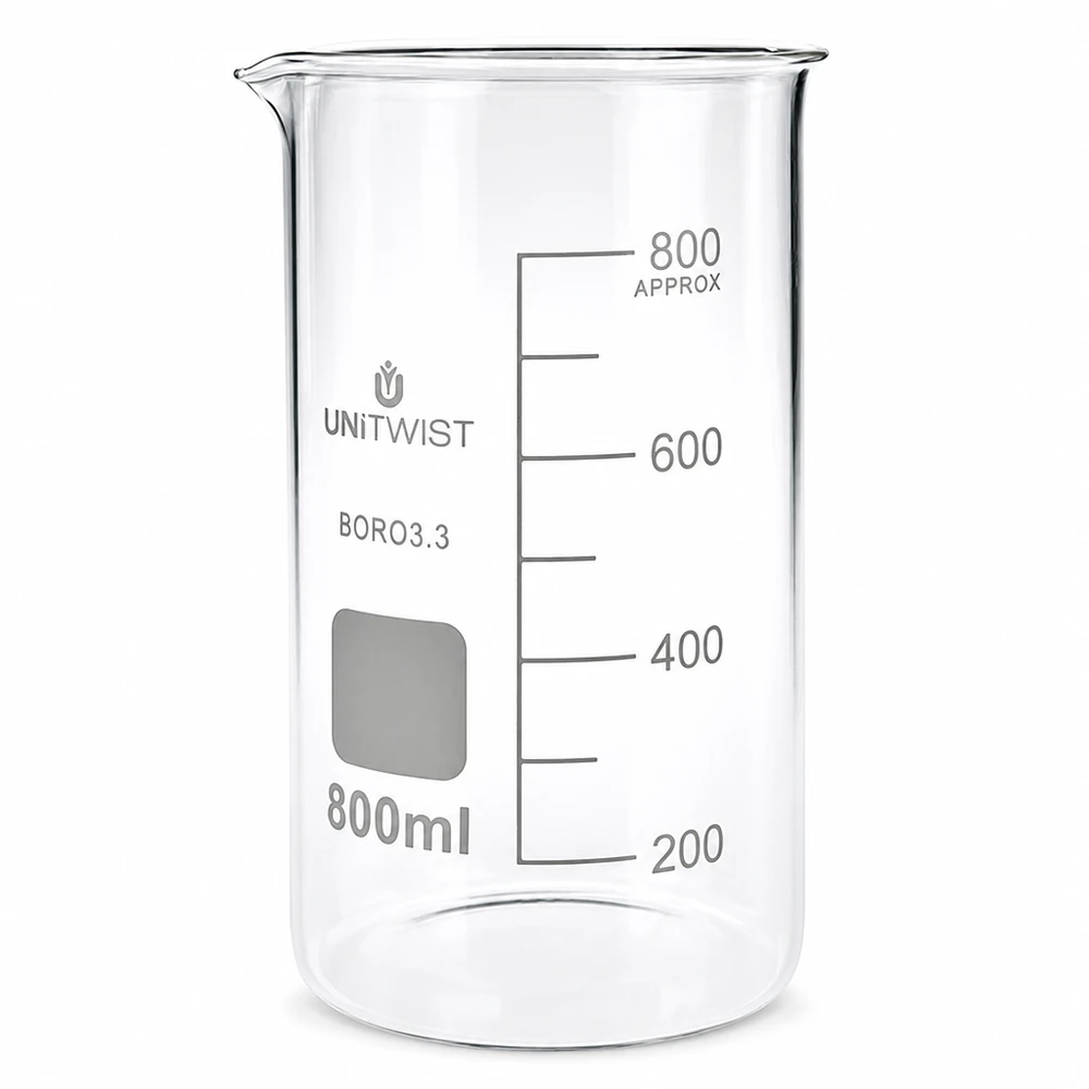 Becherglas 800ml Borosilikat hohe Form UNITWIST für Labor und Gewerbe mit Graduierung