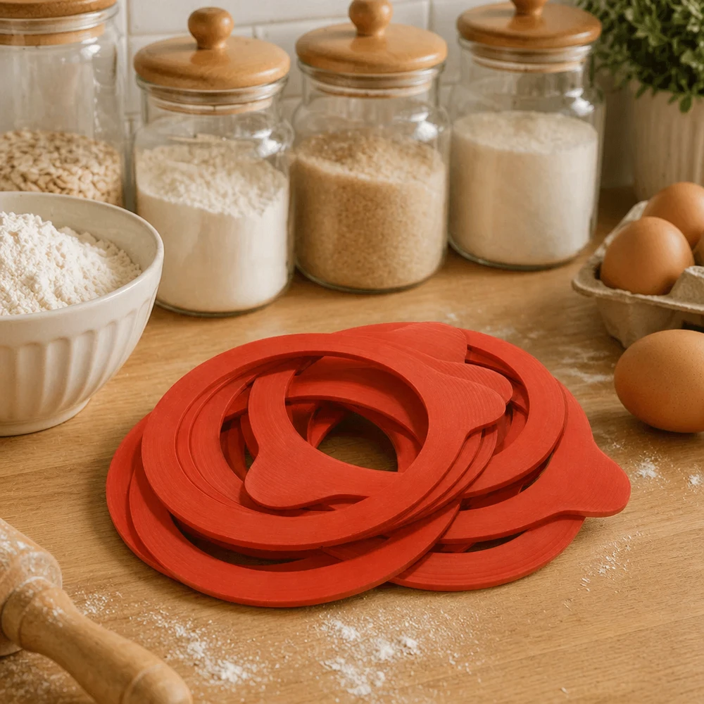 Einkochring Naturgummi RR80 Einkochring RR80 Naturgummi orange stapelbare Dichtungsringe Küche Holztisch Einmachzubehör Backutensilien