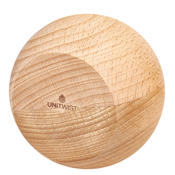 Einzelne UNiTWIST Holzkugel aus Buche mit Logo und natürlicher Holzmaserung für WECK RR80 Gläser